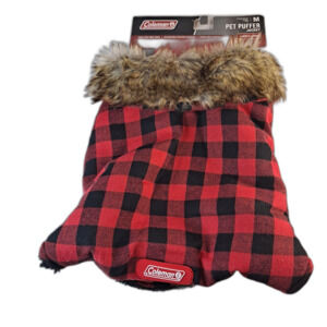 Coleman Pet Puffer Jacket Size M Dog Buffalo Check Sherpa Lined Red/Black